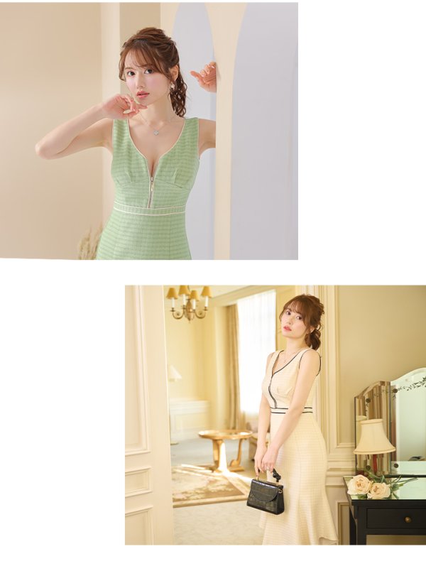 画像13: XS-Lサイズあり【DEA./ディア】スプリングツイード/ マーメイド/ アシンメトリー裾/ ジップ/ タイト/ ミディアム丈/ ワンピース/ キャバドレス【OF08】 (13)