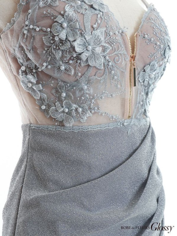 画像16: XSサイズあり【Glossy/グロッシー】立体フラワー/ ラメ/ キャミソール/ アシンメトリー/ ワンショル/ タイト/ ミニドレス/ キャバドレス【HC02】 (16)