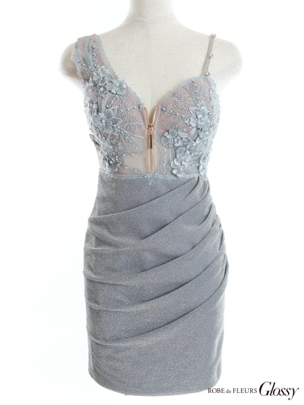 画像18: XSサイズあり【Glossy/グロッシー】立体フラワー/ ラメ/ キャミソール/ アシンメトリー/ ワンショル/ タイト/ ミニドレス/ キャバドレス【HC02】 (18)