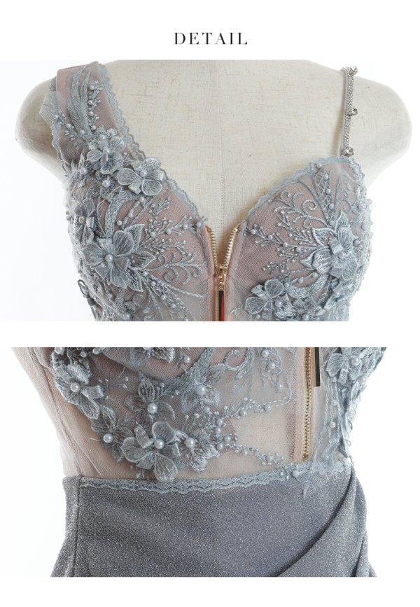 画像19: XSサイズあり【Glossy/グロッシー】立体フラワー/ ラメ/ キャミソール/ アシンメトリー/ ワンショル/ タイト/ ミニドレス/ キャバドレス【HC02】 (19)