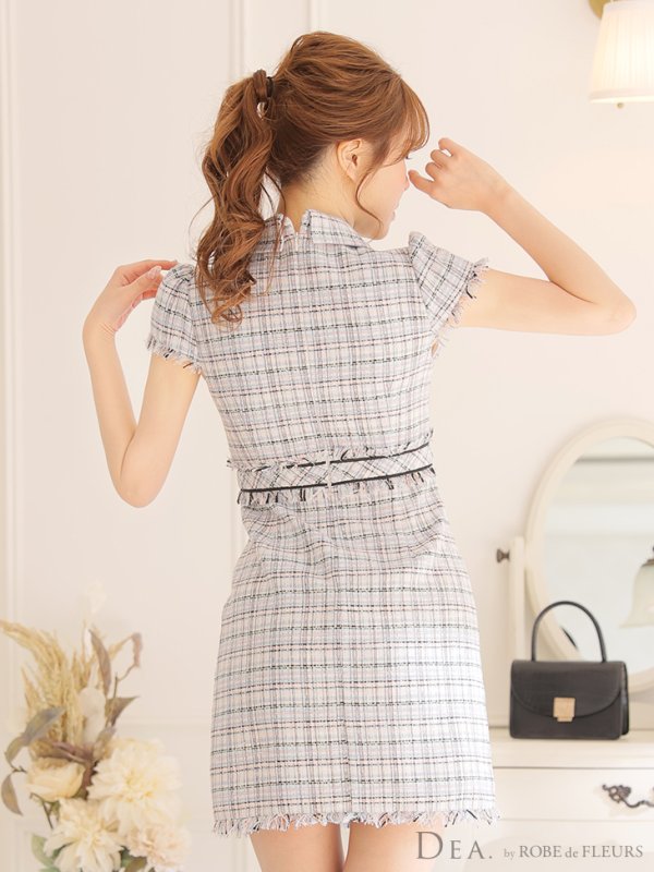 画像10: XS-Lサイズあり【DEA./ディア】ジッパー/ 襟付き/ 半袖/ 袖あり/ スプリングツイード/ タイト/ ミニドレス/ キャバドレス【OF08】 (10)