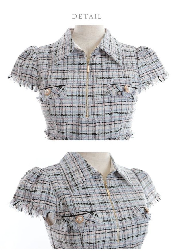 画像20: XS-Lサイズあり【DEA./ディア】ジッパー/ 襟付き/ 半袖/ 袖あり/ スプリングツイード/ タイト/ ミニドレス/ キャバドレス【OF08】 (20)