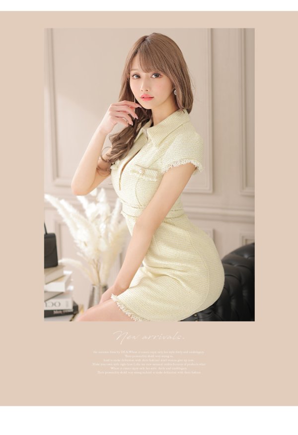 画像15: XS-Lサイズあり【DEA./ディア】ジッパー/ 襟付き/ 半袖/ 袖あり/ スプリングツイード/ タイト/ ミニドレス/ キャバドレス【OF08】 (15)