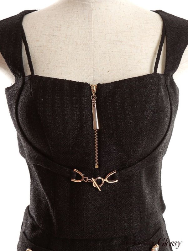 画像13: XSサイズあり【Glossy/グロッシー】スプリングツイード/ ジップ/ フロントロックデザイン/ セットアップ/ タイト/ ミニドレス/ キャバドレス【OF08】 (13)