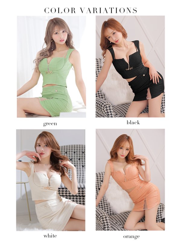 画像18: XSサイズあり【Glossy/グロッシー】スプリングツイード/ ジップ/ フロントロックデザイン/ セットアップ/ タイト/ ミニドレス/ キャバドレス【OF08】 (18)