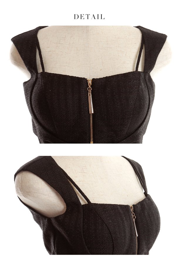 画像16: XSサイズあり【Glossy/グロッシー】スプリングツイード/ ジップ/ フロントロックデザイン/ セットアップ/ タイト/ ミニドレス/ キャバドレス【OF08】 (16)