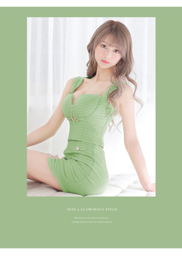 画像5: XSサイズあり【Glossy/グロッシー】スプリングツイード/ ジップ/ フロントロックデザイン/ セットアップ/ タイト/ ミニドレス/ キャバドレス【OF08】 (5)