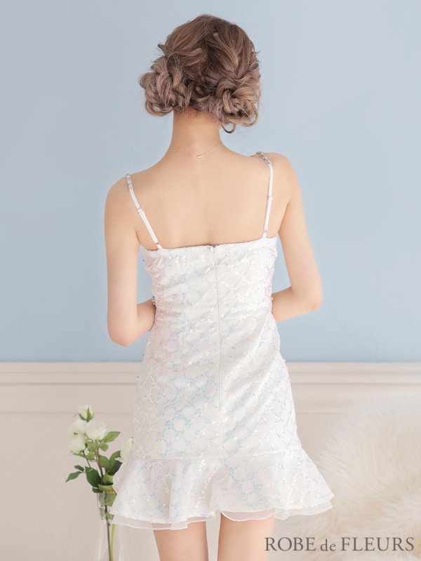 画像7: XSサイズあり【ROBE de FLEURS/ローブドフルール】スパンコール付きチュール/ アシンメトリー/ キャミソール/ フリル/ ミニドレス/ キャバドレス[OF2] (7)