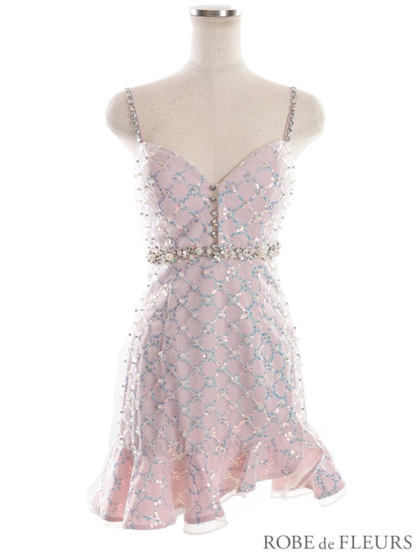 画像12: XSサイズあり【ROBE de FLEURS/ローブドフルール】スパンコール付きチュール/ アシンメトリー/ キャミソール/ フリル/ ミニドレス/ キャバドレス[OF2] (12)