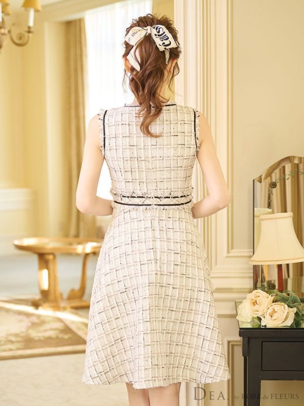 画像8: Lサイズあり【DEA./ディア】スプリングツイード/ フレア/ ミディ丈/ ひざ丈/ ミディアムドレス/ ワンピース/ キャバドレス【OF08】 (8)