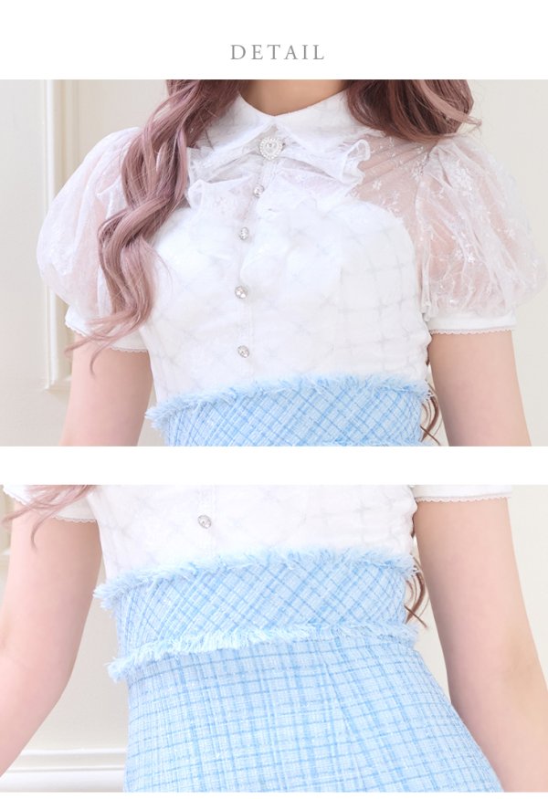画像13: XSサイズあり【ROBE de FLEURS/ローブドフルール】パフスリーブ/ ラメツイード/ ビジュー/ 台形スカート/ ミニドレス/ キャバドレス[OF2] (13)