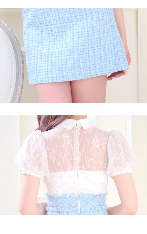 画像14: XSサイズあり【ROBE de FLEURS/ローブドフルール】パフスリーブ/ ラメツイード/ ビジュー/ 台形スカート/ ミニドレス/ キャバドレス[OF2] (14)