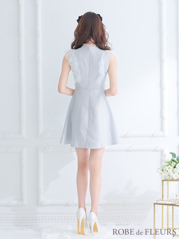 画像15: XS〜Lサイズあり【ROBE de FLEURS/ローブドフルール】レース/ ビジュー/ サマーツイード/ Aライン/ フレア/ ノースリーブ/ ミニドレス/ キャバドレス[OF08] (15)