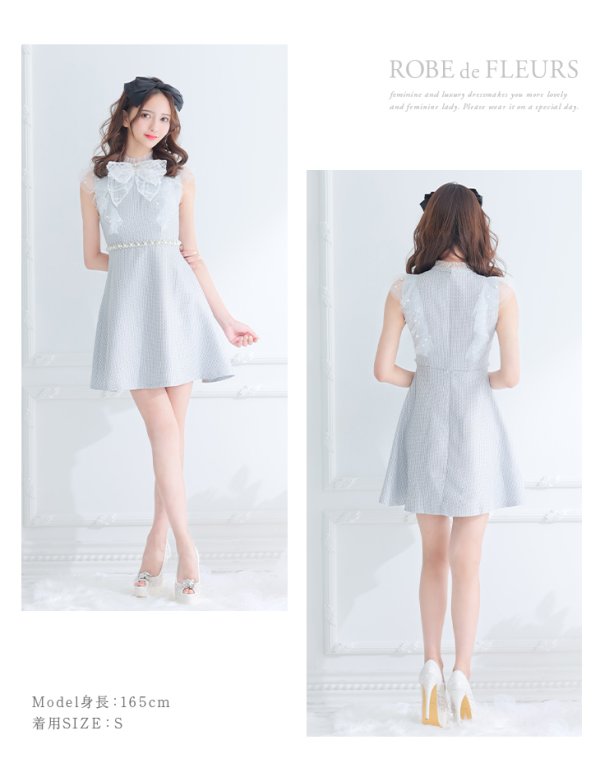 画像22: XS〜Lサイズあり【ROBE de FLEURS/ローブドフルール】レース/ ビジュー/ サマーツイード/ Aライン/ フレア/ ノースリーブ/ ミニドレス/ キャバドレス[OF08] (22)