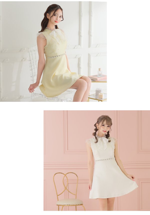 画像21: XS〜Lサイズあり【ROBE de FLEURS/ローブドフルール】レース/ ビジュー/ サマーツイード/ Aライン/ フレア/ ノースリーブ/ ミニドレス/ キャバドレス[OF08] (21)