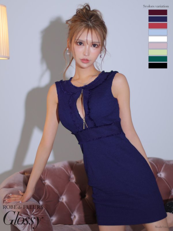 画像1: XSサイズあり【ROBE de FLEURS Glossy/ローブ・ド・フルール グロッシー】ジッパー/ シンプル/ ストレッチ/ ワンカラー/ ノースリーブ/ タイト/ ミニドレス/ キャバドレス[OF2] (1)