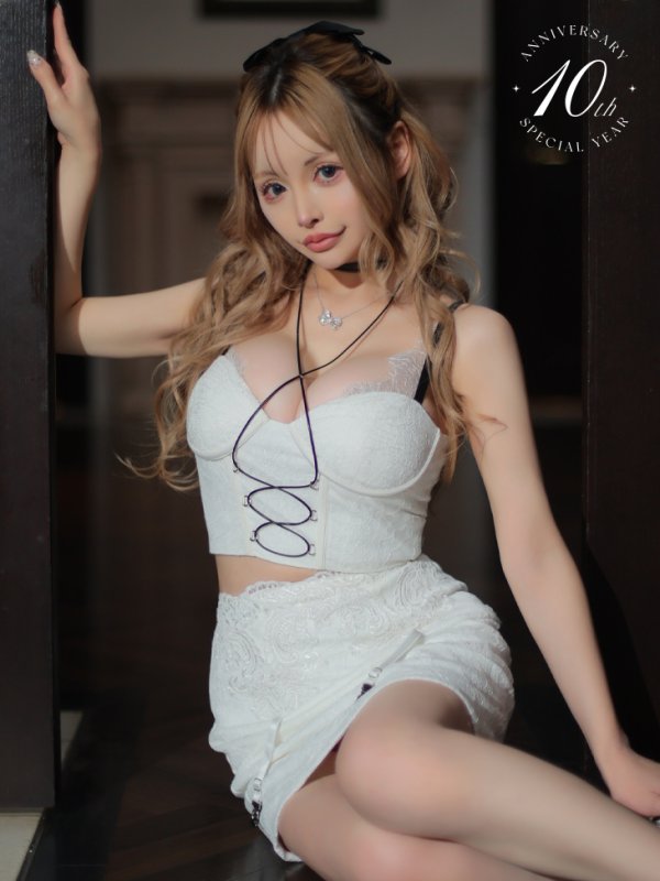 画像2: 10th SPECIAL COLLECTION 【XSサイズあり】【ROBE de FLEURS/ローブドフルール】Lingerie Like Set Up Dress/ セットアップ/ ランジェリーライク/ チョーカー/ 刺繍レース/ タイト/ ミニドレス/ キャバドレス[OF08] (2)