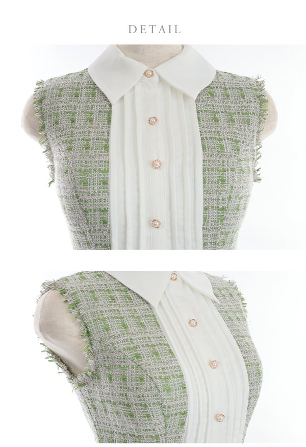 画像13: Lサイズあり【DEA./ディア】襟付き / ツイード/ ノースリーブ/ タイト/ ミニドレス/ キャバドレス【OF08】 (13)