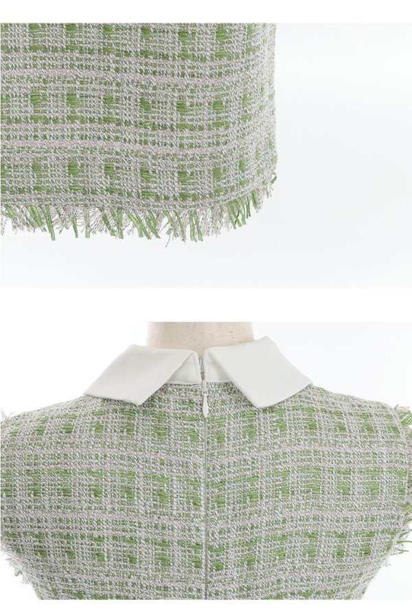 画像14: Lサイズあり【DEA./ディア】襟付き / ツイード/ ノースリーブ/ タイト/ ミニドレス/ キャバドレス【OF08】 (14)