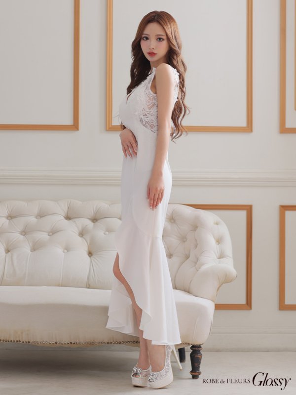 画像6: 【Glossy/グロッシー】マーメイド/ バストカット/ サイドフラワーレース/ ワンカラー/ ロングドレス/ キャバドレスlong[OF08] (6)