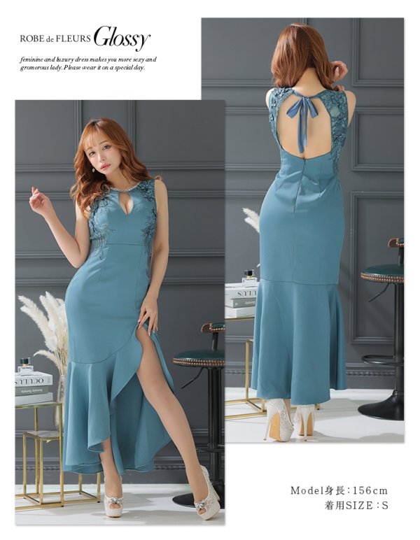 画像8: 【Glossy/グロッシー】マーメイド/ バストカット/ サイドフラワーレース/ ワンカラー/ ロングドレス/ キャバドレスlong[OF08] (8)