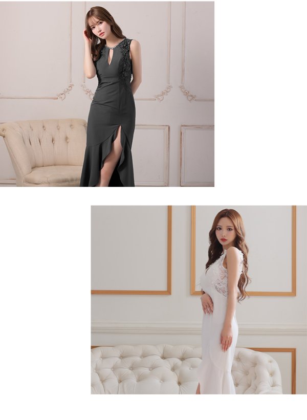 画像4: 【Glossy/グロッシー】マーメイド/ バストカット/ サイドフラワーレース/ ワンカラー/ ロングドレス/ キャバドレスlong[OF08] (4)