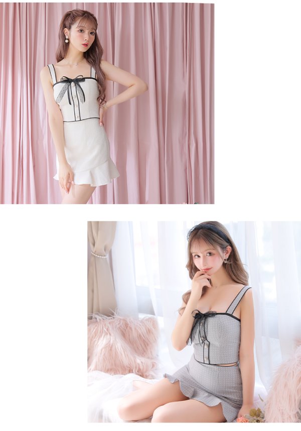 画像16: XS〜Lサイズあり【ROBE de FLEURS/ローブドフルール】 チュールリボン/ ツイード / ノースリーブ/ セットアップ/ ミニドレス/ キャバドレス[OF08] (16)