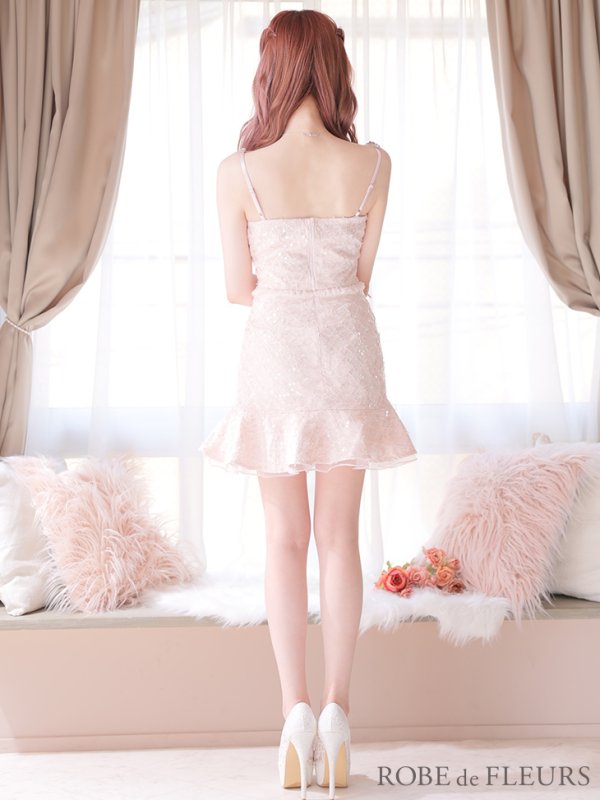 画像9: XSサイズあり【ROBE de FLEURS/ローブドフルール】マーメイド/ スパンコールレース/ ビジュー/ セットアップ/ キャミソール/ ミニドレス/ キャバドレス[OF2] (9)