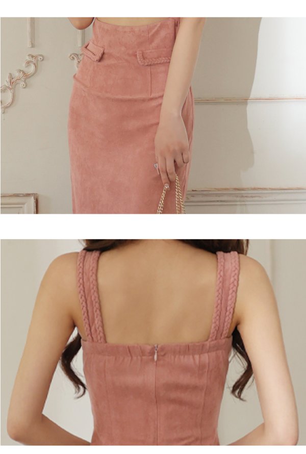 画像24: Lサイズあり【DEA./ディア】スウェード/ ウエストカットデザイン/ ノースリーブ/ ストレッチ/ ミディアム丈/ タイト/ ミディアムドレス/ キャバドレス【OF08】 (24)