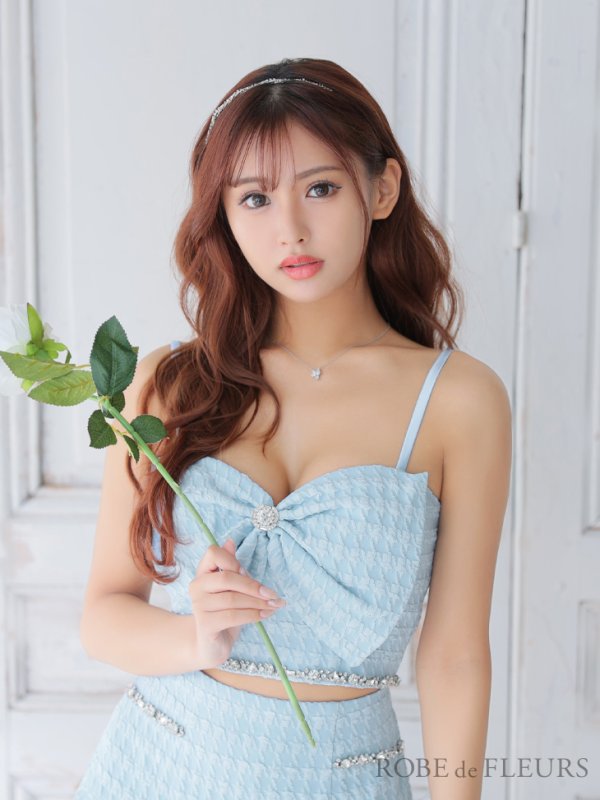 画像5: XSサイズあり【ROBE de FLEURS/ローブドフルール】フロントリボン/ セットアップ/ キャミソール/ ジャガード/ フレア/ ミニドレス/ キャバドレス[OF08] (5)