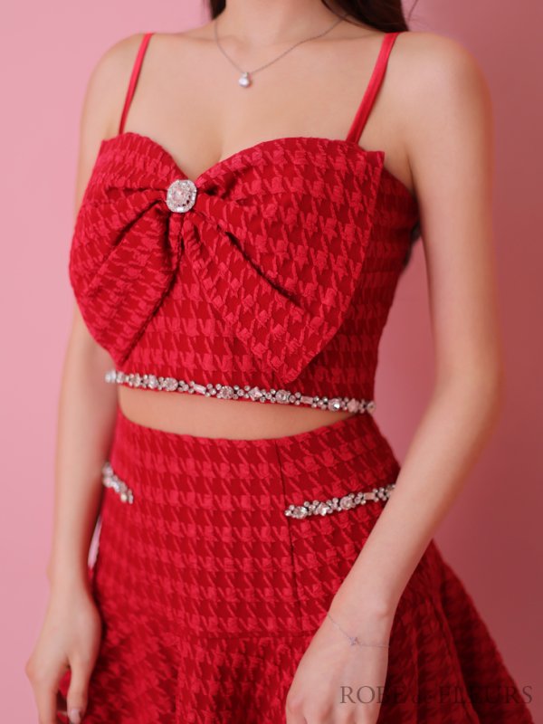 画像14: XSサイズあり【ROBE de FLEURS/ローブドフルール】フロントリボン/ セットアップ/ キャミソール/ ジャガード/ フレア/ ミニドレス/ キャバドレス[OF08] (14)