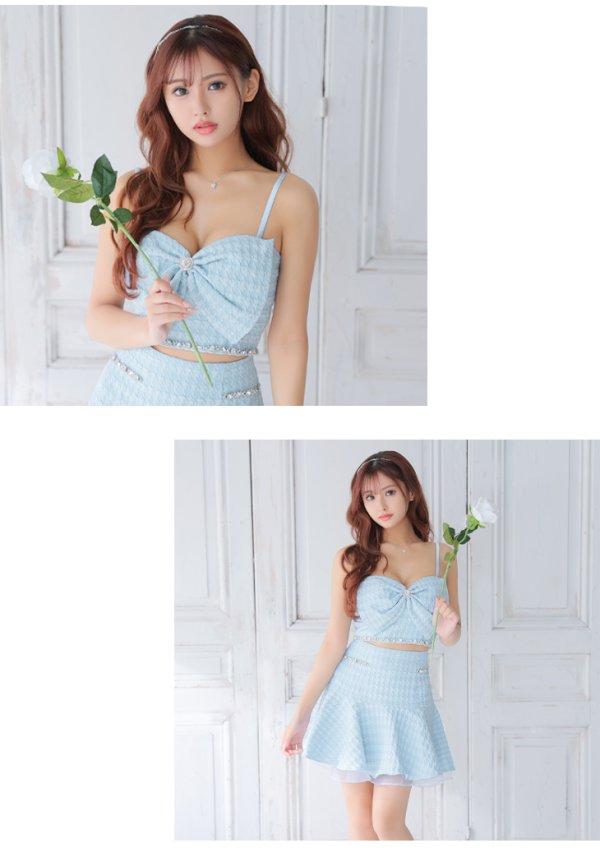 画像16: XSサイズあり【ROBE de FLEURS/ローブドフルール】フロントリボン/ セットアップ/ キャミソール/ ジャガード/ フレア/ ミニドレス/ キャバドレス[OF08] (16)