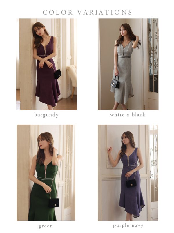 画像15: Lサイズあり【DEA./ディア】アシンメトリー裾/ フロントジッパー/ ノースリーブ/ ミディアム丈/ ミモレ丈/ ミディアムドレス/ キャバドレス【OF08】 (15)