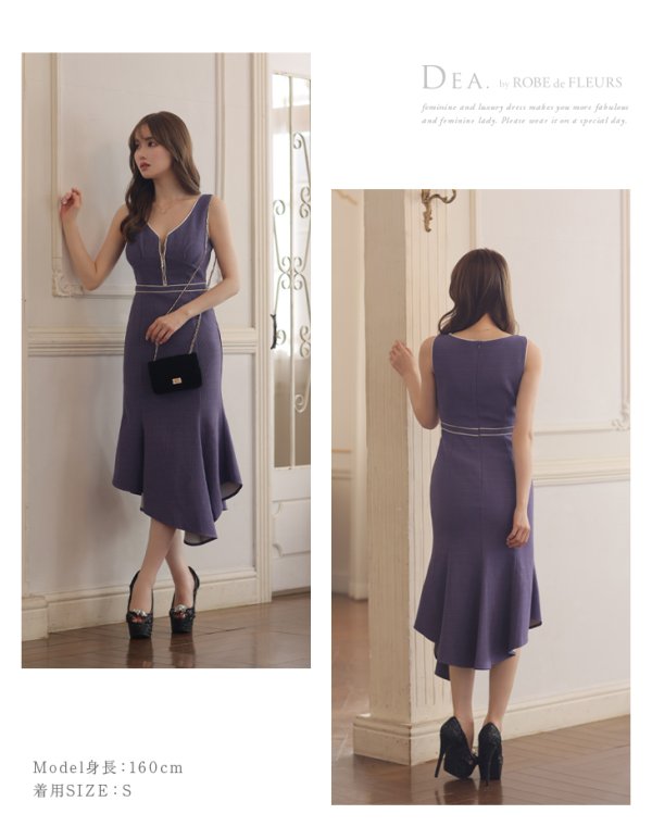 画像21: Lサイズあり【DEA./ディア】アシンメトリー裾/ フロントジッパー/ ノースリーブ/ ミディアム丈/ ミモレ丈/ ミディアムドレス/ キャバドレス【OF08】 (21)