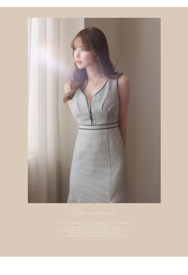 画像11: Lサイズあり【DEA./ディア】アシンメトリー裾/ フロントジッパー/ ノースリーブ/ ミディアム丈/ ミモレ丈/ ミディアムドレス/ キャバドレス【OF08】 (11)