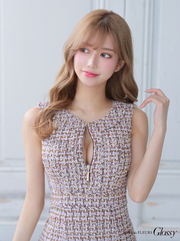 画像14: XS-Lサイズあり【Glossy/グロッシー】ツイード/ ジッパー/ シンプル/ ノースリーブ/ タイト/ ミニドレス/ キャバドレス【HC02】 (14)
