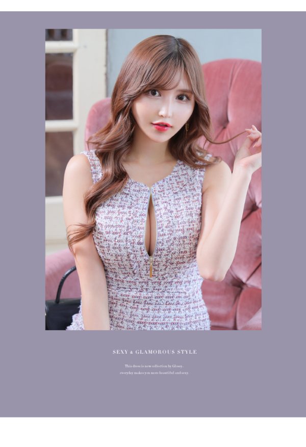 画像18: XS-Lサイズあり【Glossy/グロッシー】ツイード/ ジッパー/ シンプル/ ノースリーブ/ タイト/ ミニドレス/ キャバドレス【HC02】 (18)