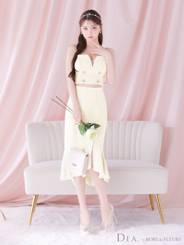 画像6: XSサイズあり【DEA./ディア】ダブルボタン/ ツイード/ フリンジ/ マーメイド/ セットアップ/ ミディアムドレス/ キャバドレス【OF08】 (6)