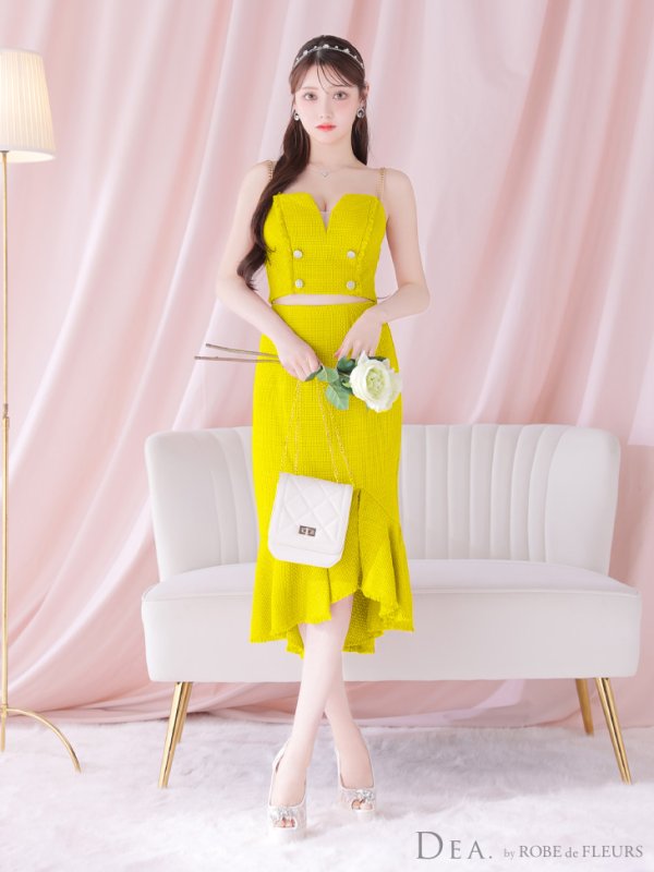 画像8: XSサイズあり【DEA./ディア】ダブルボタン/ ツイード/ フリンジ/ マーメイド/ セットアップ/ ミディアムドレス/ キャバドレス【OF08】 (8)