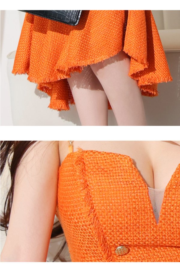 画像14: XSサイズあり【DEA./ディア】ダブルボタン/ ツイード/ フリンジ/ マーメイド/ セットアップ/ ミディアムドレス/ キャバドレス【OF08】 (14)