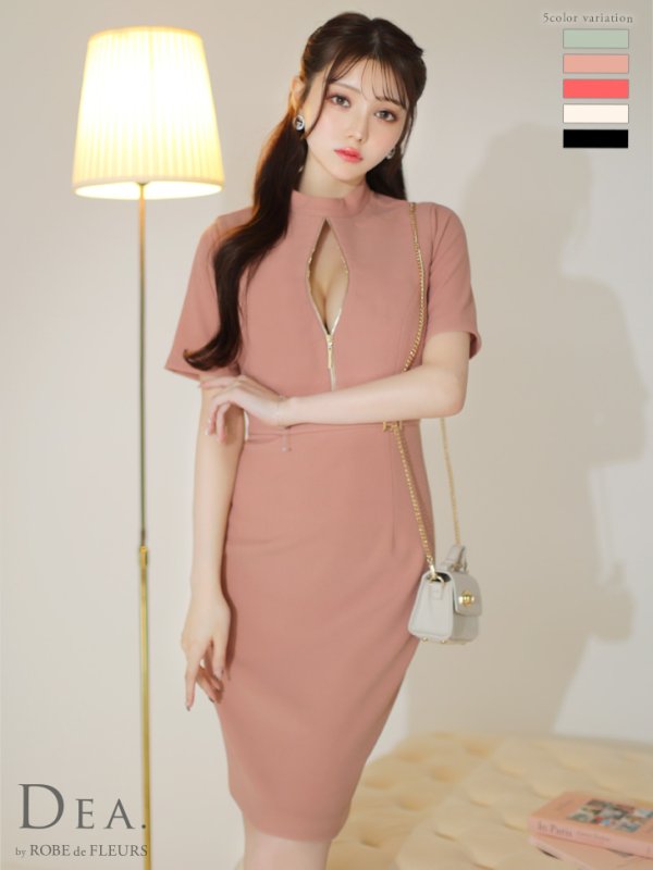 画像1: Lサイズあり【DEA./ディア】ベルト/ ジッパー/ 袖付き/ 半袖/ シンプル/ レディ/ ワンピース/ ミモレ丈/ マキシ丈/ ミディアムドレス/ キャバドレス【OF08】 (1)