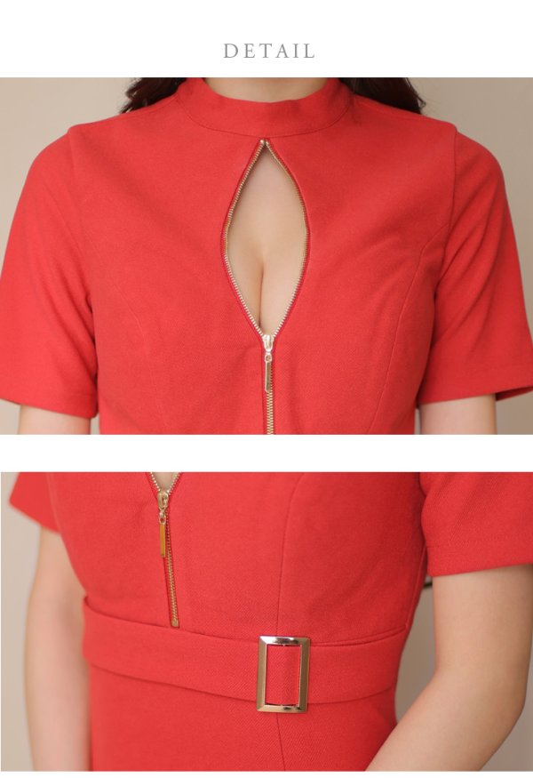 画像17: Lサイズあり【DEA./ディア】ベルト/ ジッパー/ 袖付き/ 半袖/ シンプル/ レディ/ ワンピース/ ミモレ丈/ マキシ丈/ ミディアムドレス/ キャバドレス【OF08】 (17)