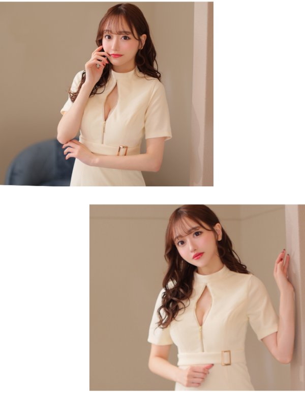 画像7: Lサイズあり【DEA./ディア】ベルト/ ジッパー/ 袖付き/ 半袖/ シンプル/ レディ/ ワンピース/ ミモレ丈/ マキシ丈/ ミディアムドレス/ キャバドレス【OF08】 (7)