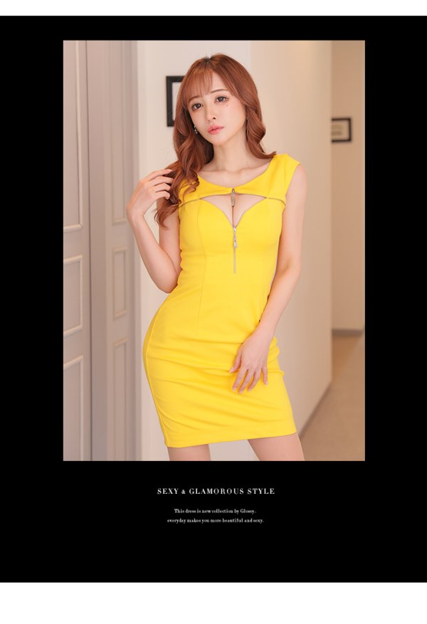 画像4: XSサイズあり☆【Glossy/グロッシー】フロントジップ/ ZIP ワンカラー/ ストレッチ/ タイト/ ミニドレス/ キャバドレス【OF08】 (4)