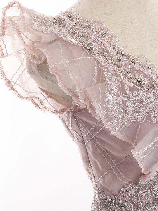 画像10: XSサイズあり【ROBE de FLEURS/ローブドフルール】ブロックチュール/ Vネック/ フリル袖/ シアー/ タイト/ ミニドレス/ キャバドレス[OF08] (10)