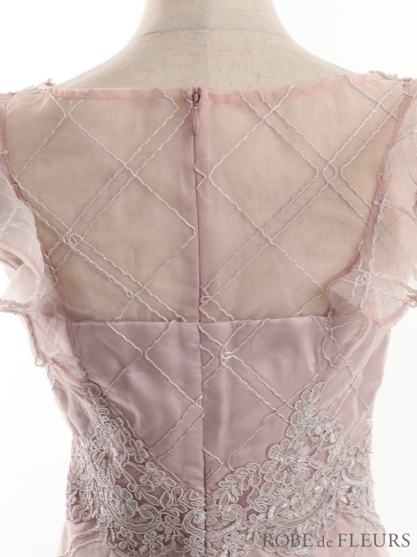 画像12: XSサイズあり【ROBE de FLEURS/ローブドフルール】ブロックチュール/ Vネック/ フリル袖/ シアー/ タイト/ ミニドレス/ キャバドレス[OF08] (12)