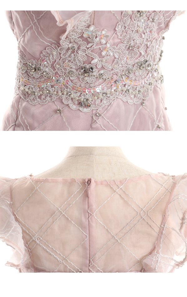 画像14: XSサイズあり【ROBE de FLEURS/ローブドフルール】ブロックチュール/ Vネック/ フリル袖/ シアー/ タイト/ ミニドレス/ キャバドレス[OF08] (14)