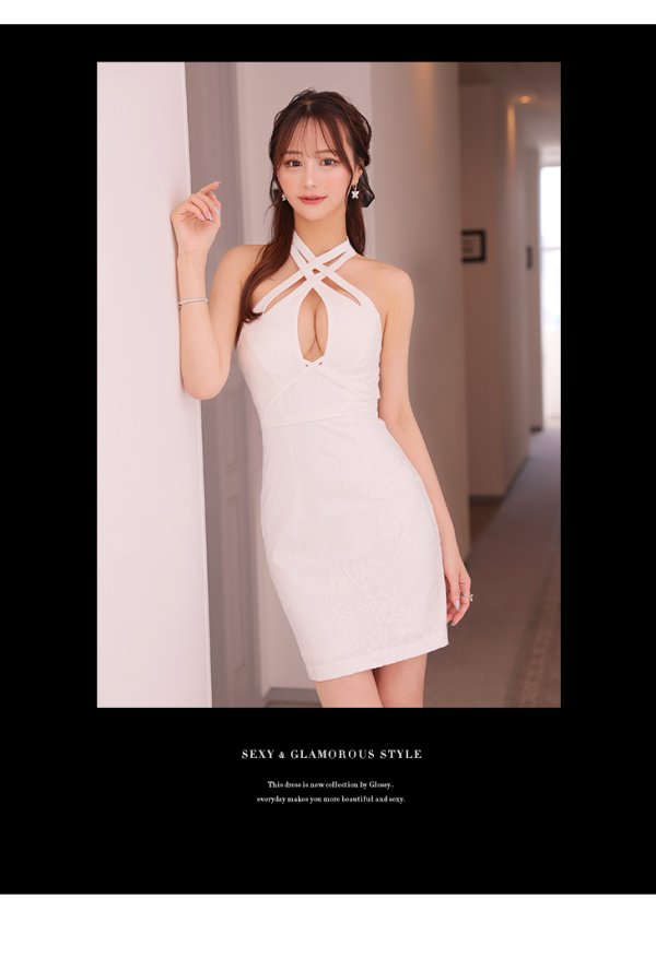 画像3: XSサイズあり【Glossy/グロッシー】クロスホルター/ ホルターネック/ アメスリ/ ストレッチ/ タイト/ ミニドレス/ キャバドレス【HC02】 (3)