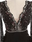 画像9: 【ROBE de FLEURS Glossy/ローブ・ド・フルール グロッシー】レーススリーブ/ 七分袖/ 長袖/ 袖あり/ スパンコール/ サイドリボン/ タイト/ ミニドレス/ キャバドレス[OF2] (9)