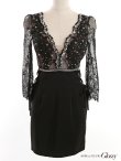 画像5: 【ROBE de FLEURS Glossy/ローブ・ド・フルール グロッシー】レーススリーブ/ 七分袖/ 長袖/ 袖あり/ スパンコール/ サイドリボン/ タイト/ ミニドレス/ キャバドレス[OF2] (5)